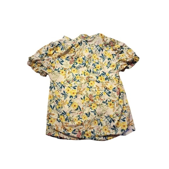 Fyve Woman's Med Floral Print‎ Short Sleeve Blouse Top Ruffle Neck Summer Casual - Picture 3 of 5